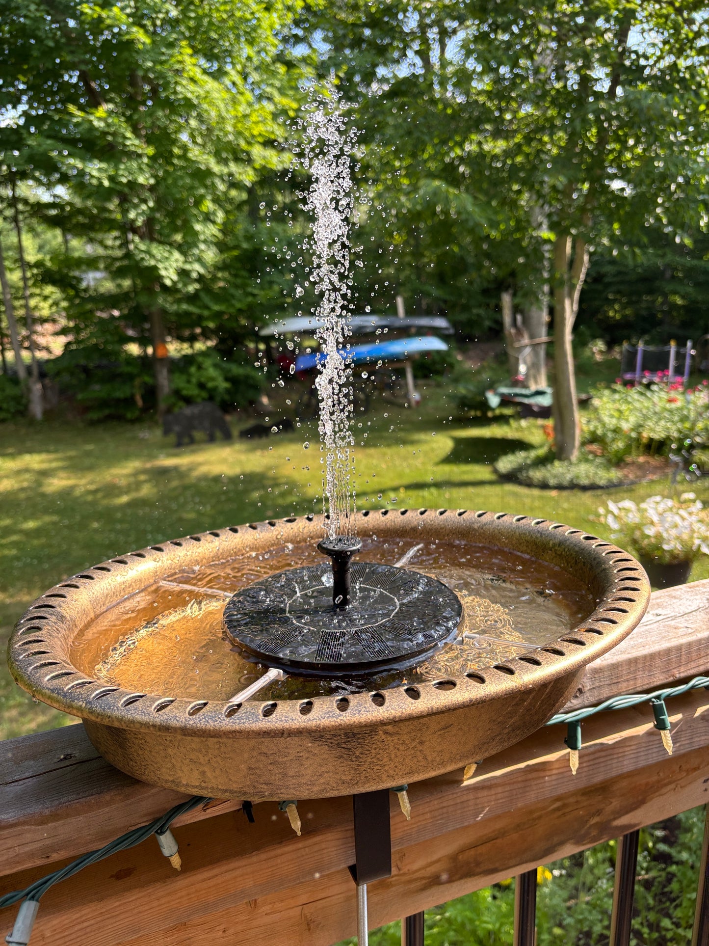 Deck mounted Solar Fountain Birdbath