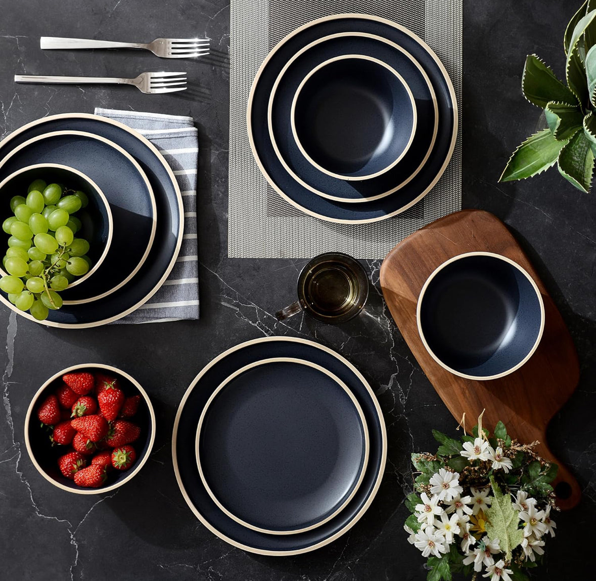 Melamine Outdoor Black 12pcs Dinnerware Set