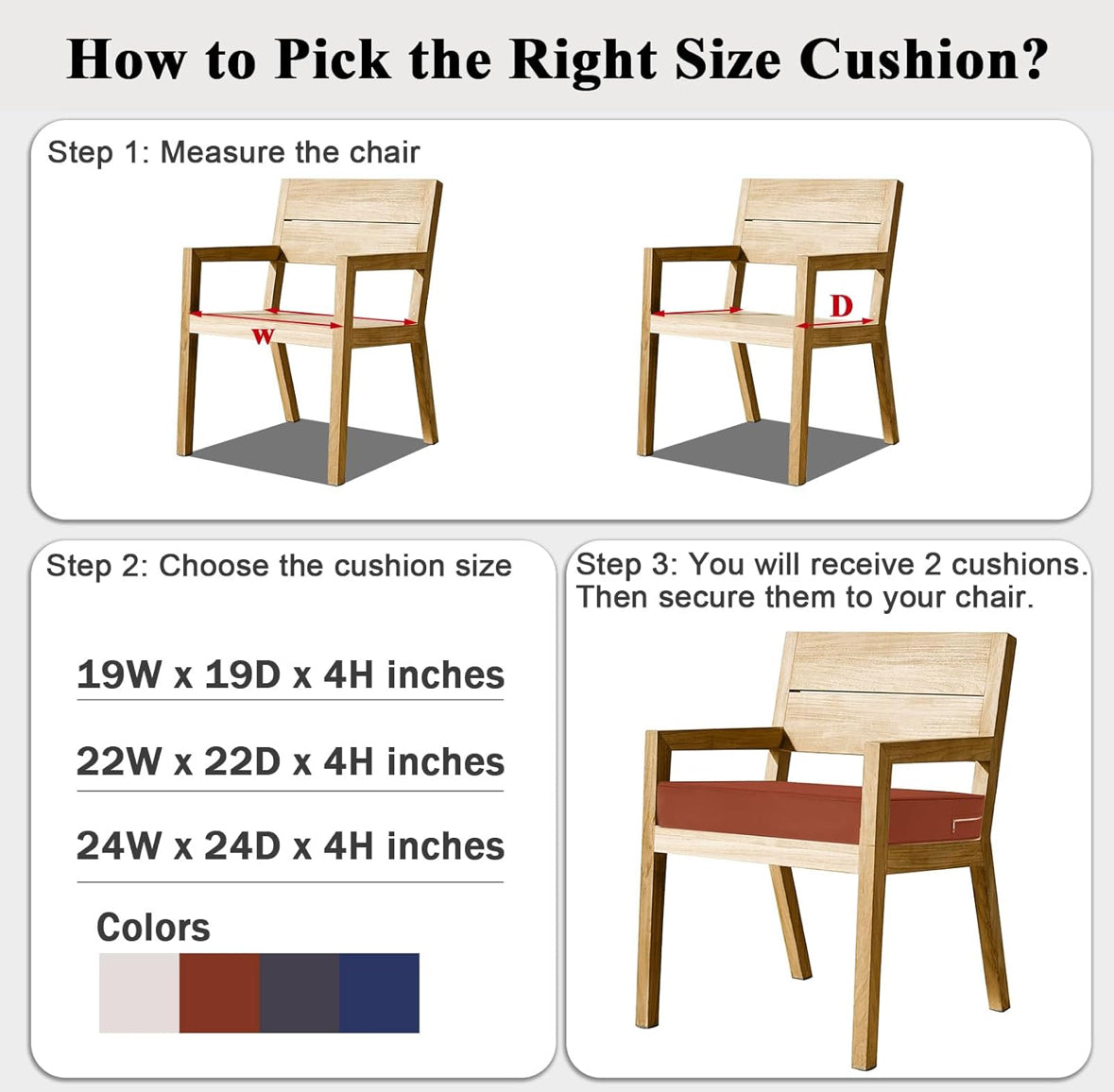 24"*24"*4" Outdoor Waterproof Patio Furniture Cushions Set of 2