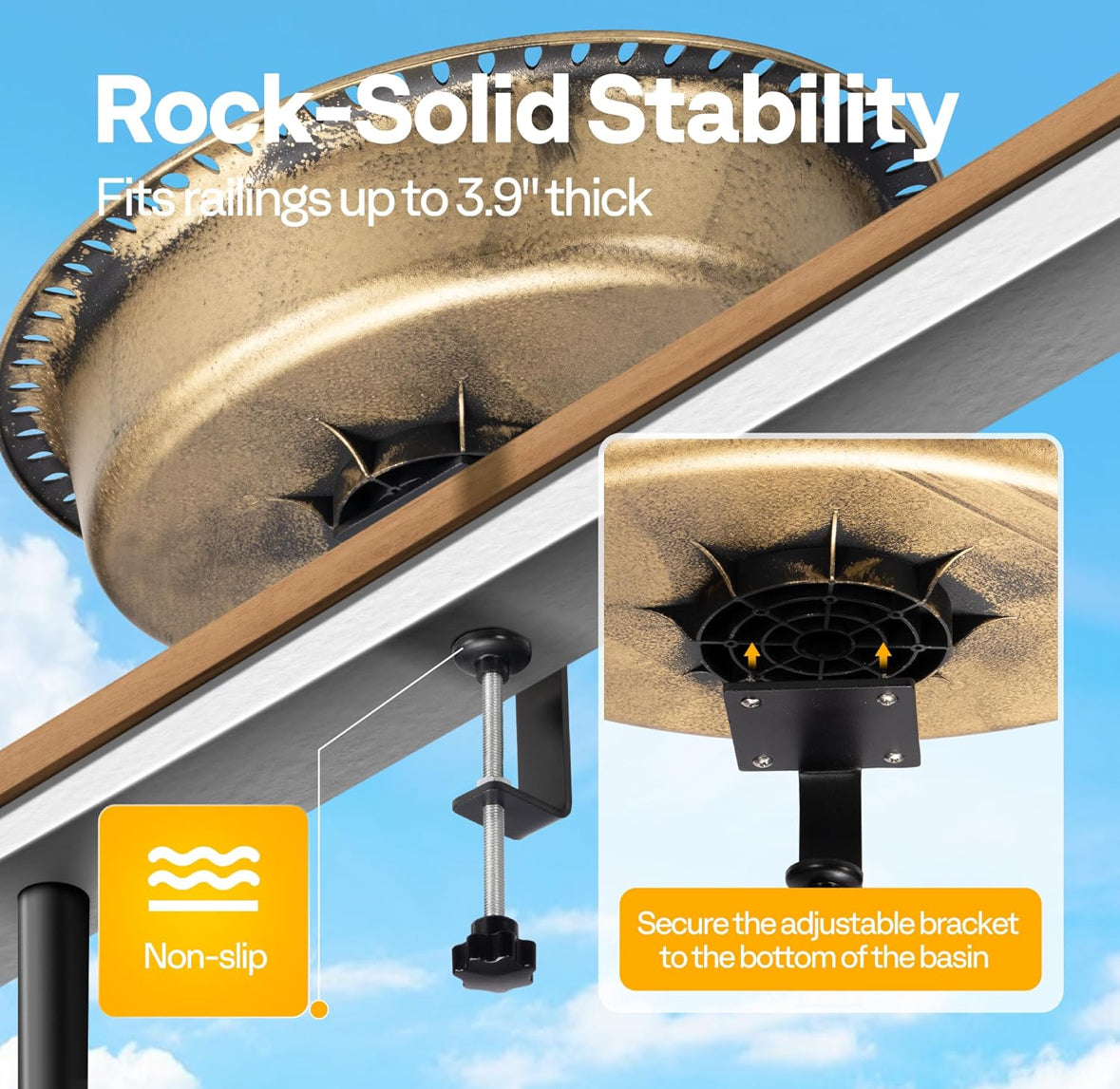 Deck mounted Solar Fountain Birdbath