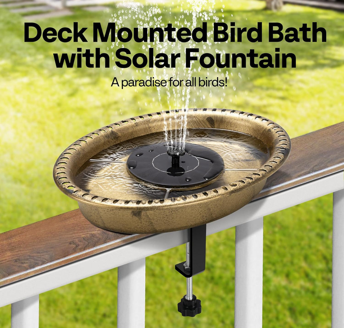 Deck mounted Solar Fountain Birdbath