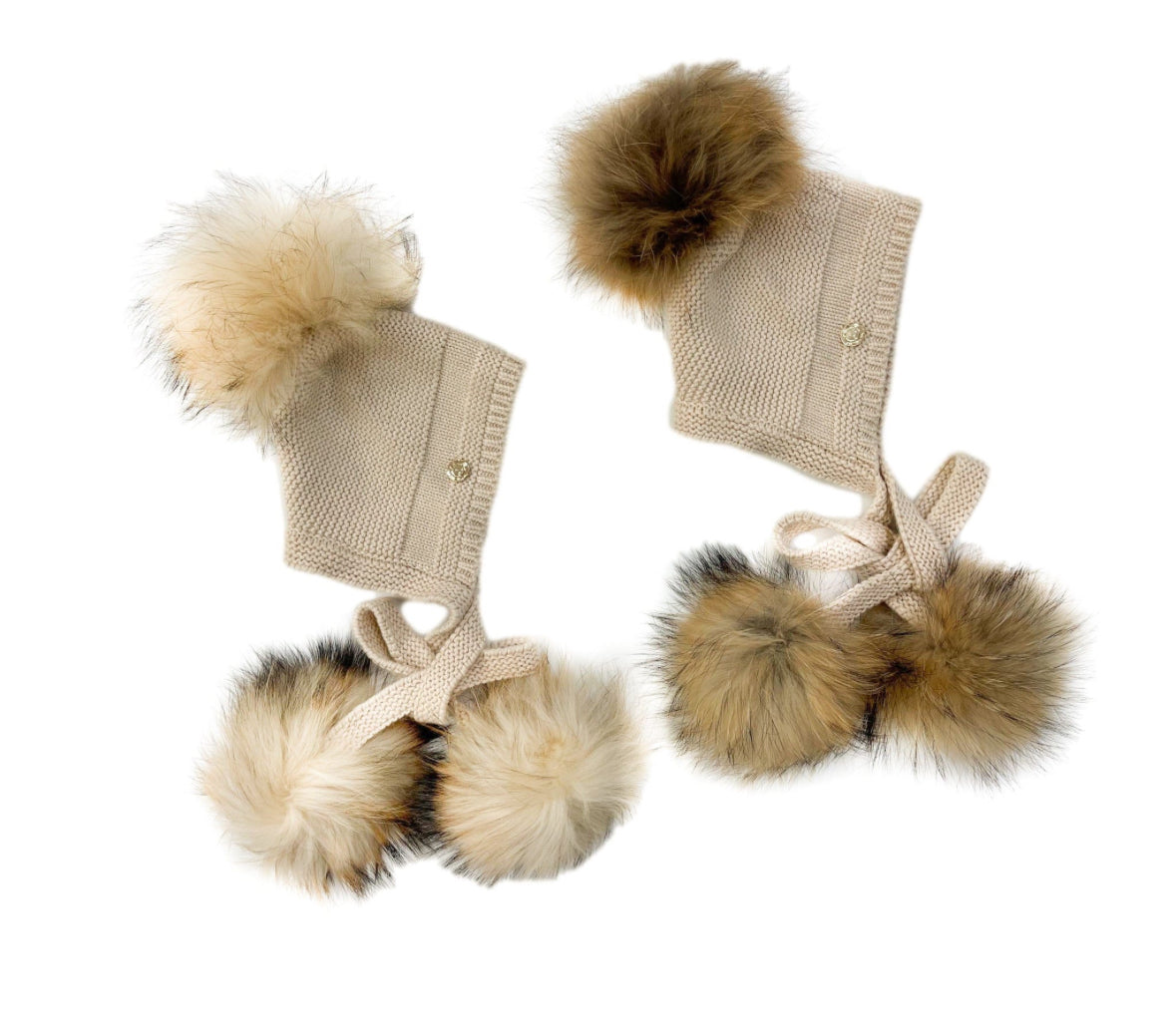 Bonnet Pasha à trois pompons en coton/laine avoine