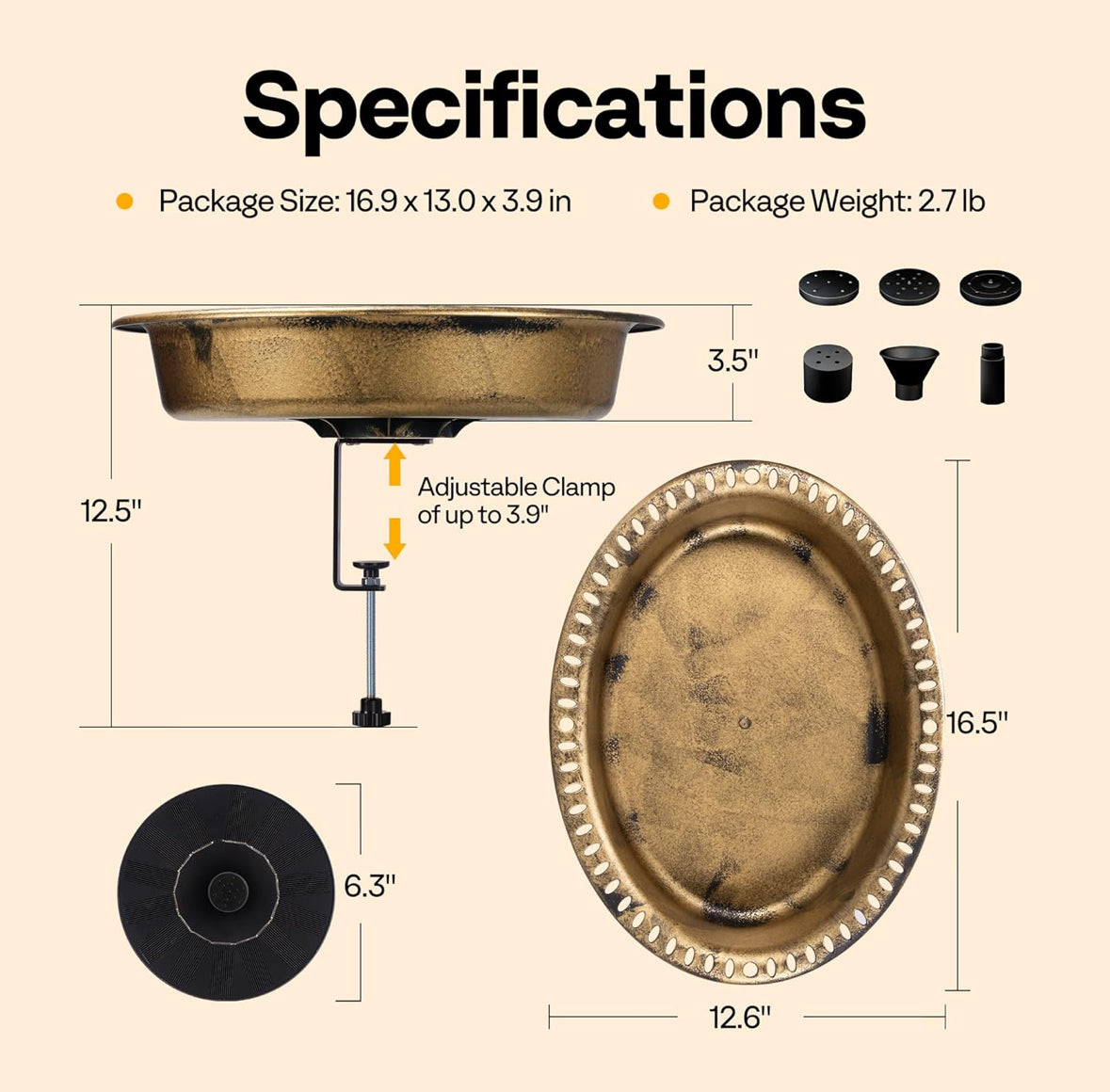 Deck mounted Solar Fountain Birdbath
