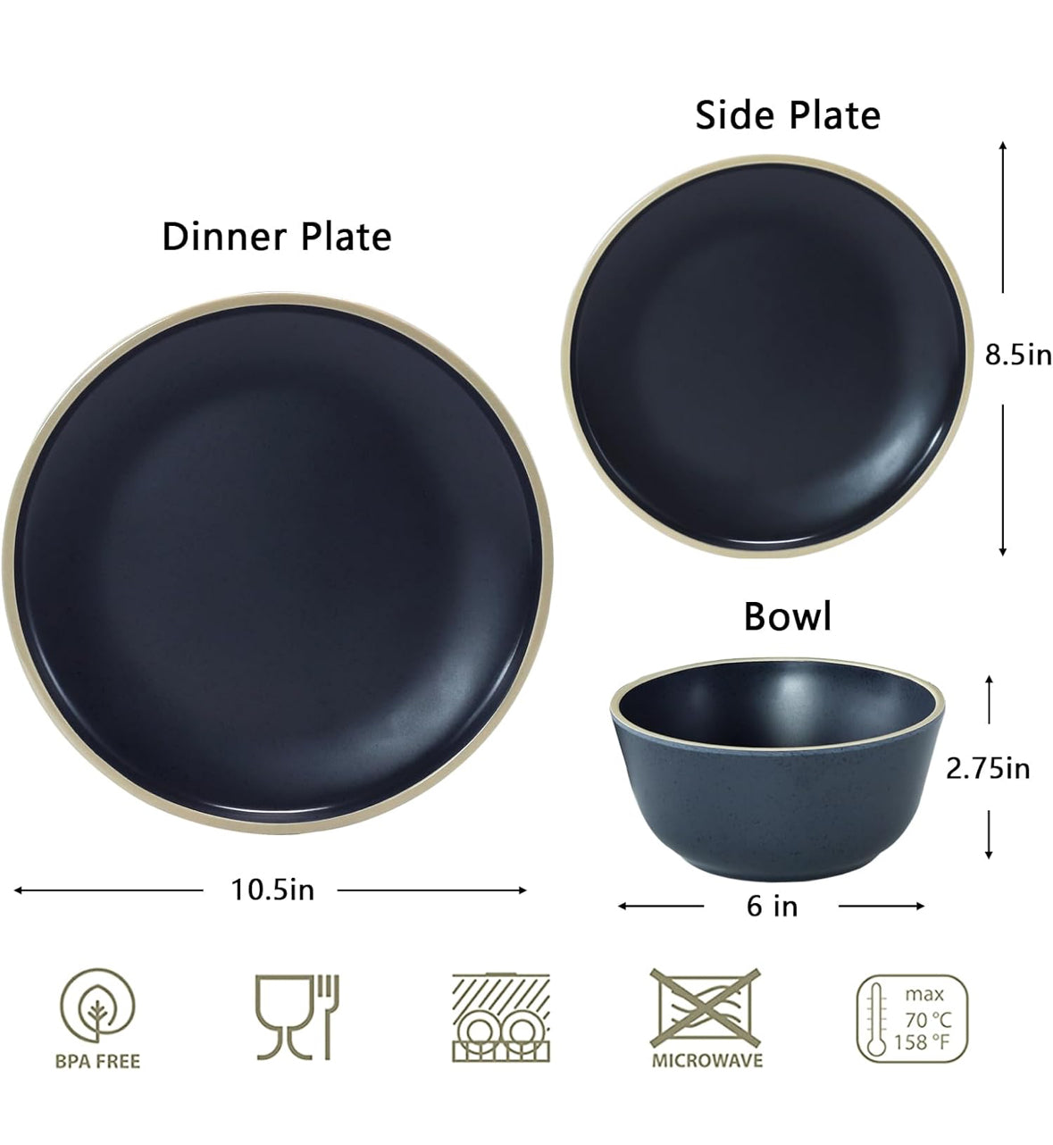 Melamine Outdoor Black 12pcs Dinnerware Set