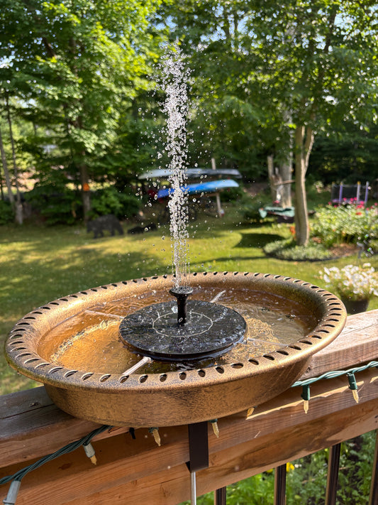 Deck mounted Solar Fountain Birdbath