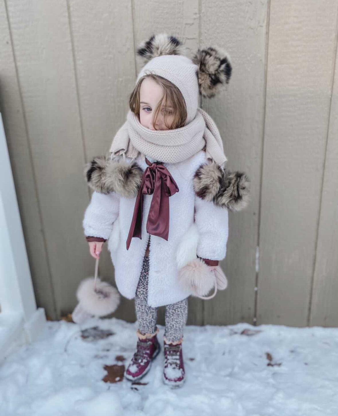 Beige Cashmere Dbl Pom Scarf