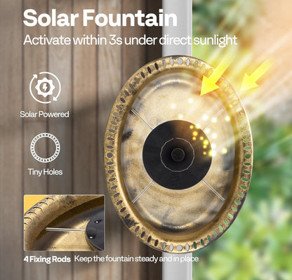 Deck mounted Solar Fountain Birdbath