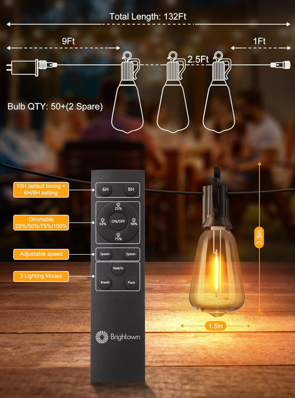 132ft Outdoor String Lights