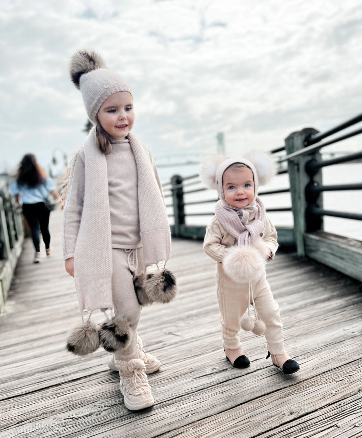 Beige Cashmere Dbl Pom Scarf