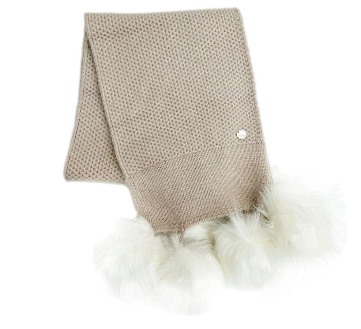 Beige Cashmere Dbl Pom Scarf