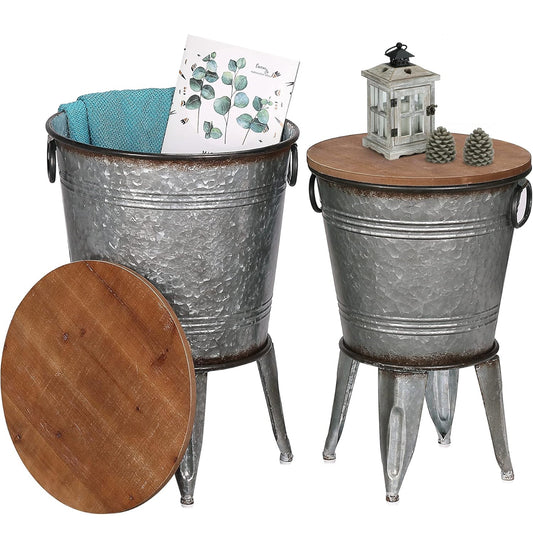 Farmhouse Rustic Galvanized Accent Tables