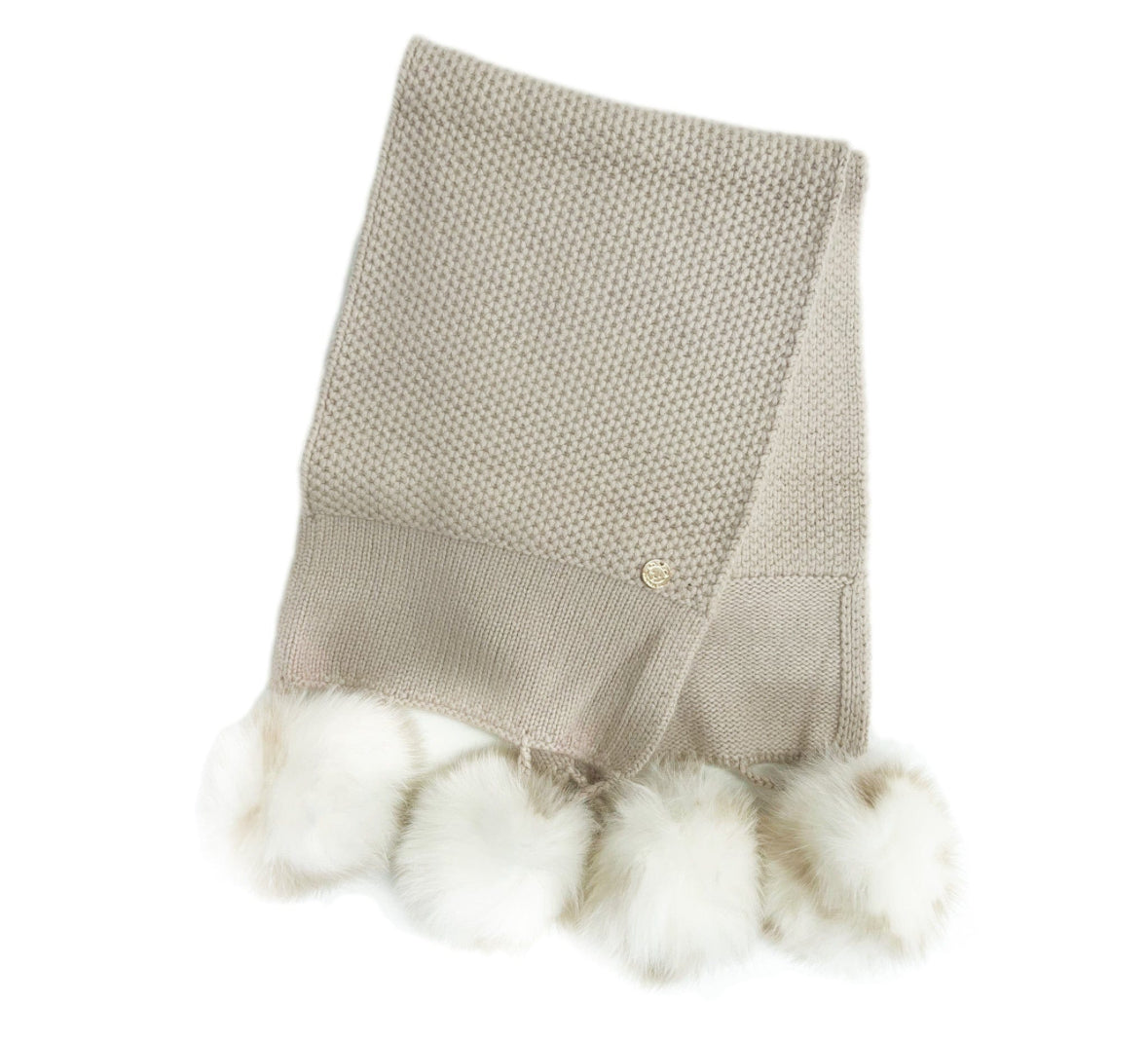 Beige Cashmere Dbl Pom Scarf