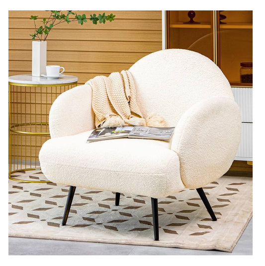 White Boucle Accent Chair
