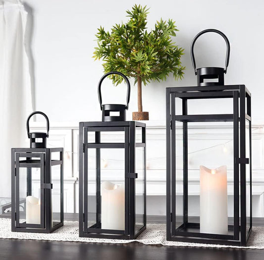 Set of 3 Matte Black Lanterns